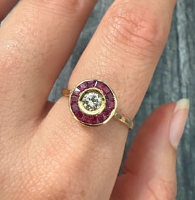 Ruby & Diamond Target Ring in 14k Gold