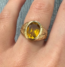 Citrine and 14K Gold Signet Ring