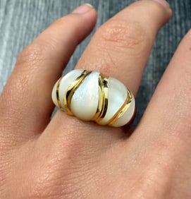 Kabana Mother of Pearl and 18K Gold Wave Dome Ring