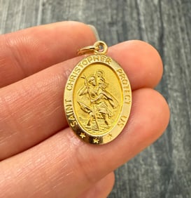 Oval 14K Gold St Christopher Charm