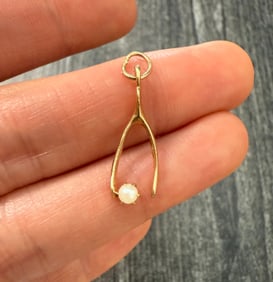 Vintage 14K Gold and Pearl Wishbone Charm