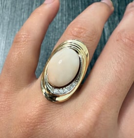 Angel Skin Coral and Diamond Swirl Ring