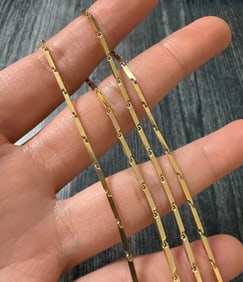 Vintage 18K Gold Straight Edge Bar Link Chain, 24" Long