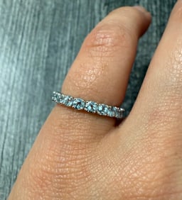 Aquamarine and 18K White Gold Eternity Band, Size 4.5