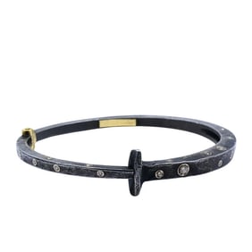 Modern Silver 18k Gold Bangle Bracelet Diamond Accents