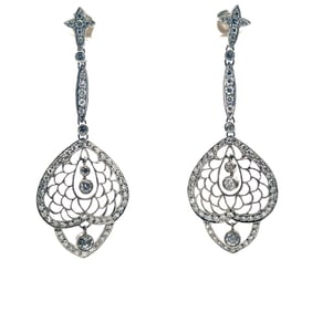 Platinum Art Deco Style Diamond Drop Earrings