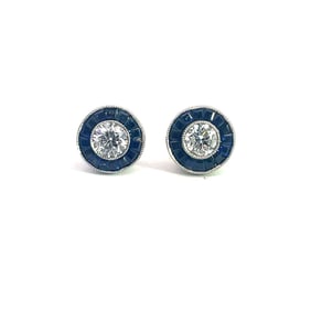 Platinum Sapphire Diamond Target Stud Earrings