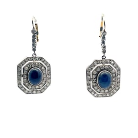 Platinum Sapphire Diamond Art Deco Style Dangle Earrings