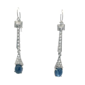 Platinum Sapphire Diamond Art Deco Style Dangle Earrings
