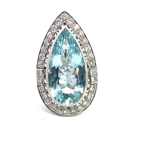 Platinum Art Deco Style Aquamarine Diamond Pear Shaped Ring