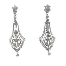 Art Deco Style Platinum Diamond Chandelier Drop Earrings