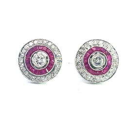 Platinum Diamond Ruby Target Stud Earrings