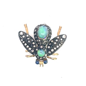 Silver & 9k Opal Diamond Fly Brooch