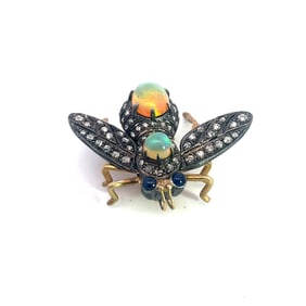 Silver & 9k Opal Diamond Fly Brooch
