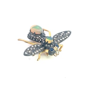 Silver & 9k Opal Diamond Fly Brooch