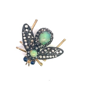 Silver & 9k Opal Diamond Fly Brooch