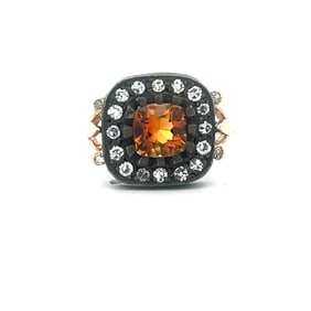 Silver & 18k Citrine Diamond Ring