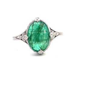 Platinum Art Deco Style Emerald Diamond Ring