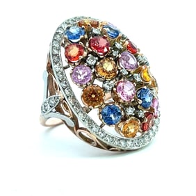 18k Platinum Multicolor Sapphire Diamond Cocktail Ring