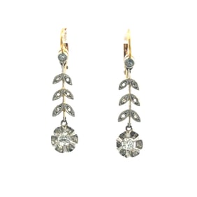 18k Platinum Art Deco Flower Motif Dangle Earrings