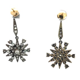 Silver & Gold Diamond Victorian Style Long Earrings