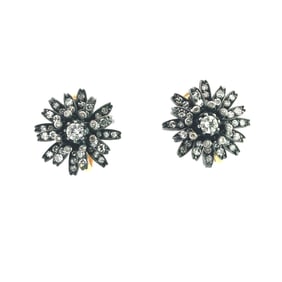 Silver & 18k Gold Edwardian Style Diamond Floral Earrings