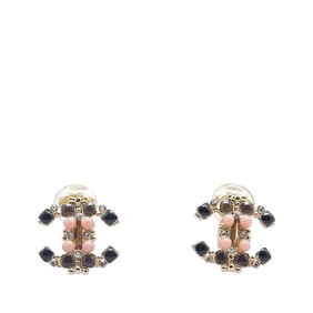 CHANEL Coco Mark Color Stone Earrings Gold Plated Women's