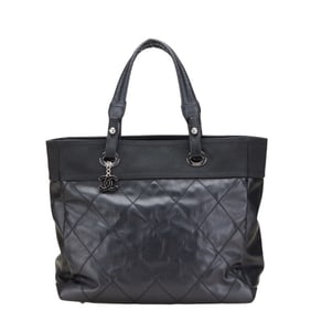 CHANEL Paris Biarritz MM Tote Bag, Handbag, Black Canvas, Women's