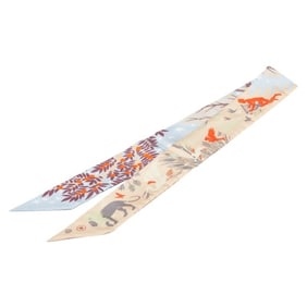 Hermes Hermès Twilly "Sous le Charme d'Orphee" Scarf/Muffler in Beige, Blue, and Multicolor Silk