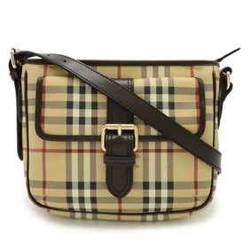 BURBERRY Nova Check Shadow Horse Shoulder Bag/Pochette in PVC and Leather, Beige Dark Brown