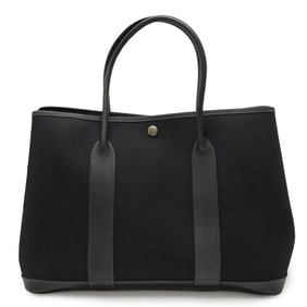 HERMES Garden PM Tote Bag, Handbag, Toile H Canvas, Leather, Black, Stamp