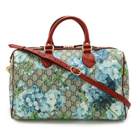 GUCCI GG Blooms Boston Bag, Handbag, Shoulder Floral PVC Leather, Beige, Red, 409527