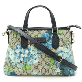 GUCCI GG Blooms Handbag, Tote Bag, Shoulder PVC Leather, Flower, Beige, Blue, 429019