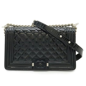 CHANEL Boy Chanel Matelasse Coco Mark Chain Shoulder Bag in Black Enamel A67086