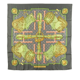 Hermes Hermès Carré 90 SELLES A HOUSSE Cover Scarf, Gray Multicolor Silk, Women's