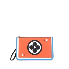 Louis Vuitton Monogram Game On Neverfull MM Accessory Pouch M57462 Orange Blue Leather Women's LOUIS