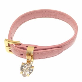 Miu Miu Miu Heart Motif Bracelet for Women, Crystal and Leather, Pink, A6051241