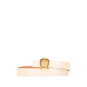 Hermès Harp Buckle Reversible Belt, Size 68, Ivory and Brown Box Calf Leather, Women's, HERMES