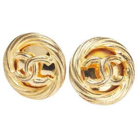 Vintage Chanel Coco Mark Mizuhiki Motif Earrings, Gold Plated, Women's, CHANEL