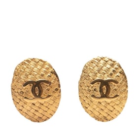 CHANEL Coco Mark Earrings, Gold Plated, Women's,