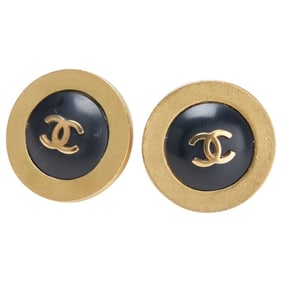Chanel Earrings, Gold and Black Plated Plastic, Women's, CHANEL