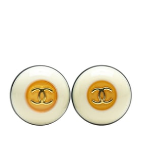 Chanel Coco Mark Earrings in Silver and White Metal with Plastic, Women's