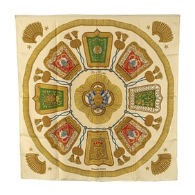 Hermes Hermès Carré 90 Poste et Cavalerie Saber Scarf, Beige, Gold, Multicolor, Silk, Women's