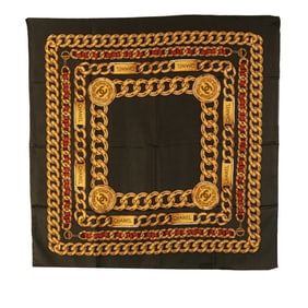Chanel Chain Motif Scarf, Khaki, Gold, Multicolor, Silk, Women's, CHANEL
