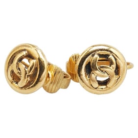 Chanel Coco Mark Round Earrings, Gold Plated, Women's, CHANEL