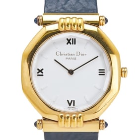 Dior Octagon Watch, Quartz Movement, White Dial, Plated Leather, Women's,