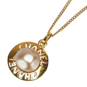 CHANEL logo pearl necklace, gold plated, women's