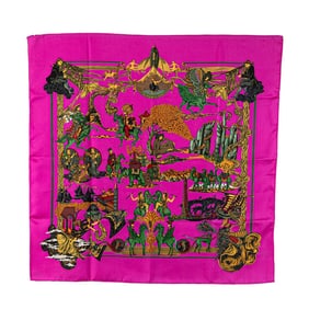 Hermès Carré 90 "Au FIL de la SOIE" Scarf, Pink, Brown, Multicolor, Silk, Women's, HERMES
