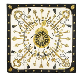 Hermès Carré 90 LES CLES Key Scarf, White, Black, Multicolor, Silk, Women's, HERMES
