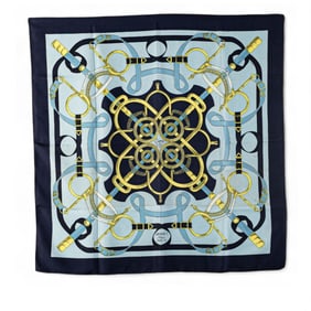 Hermes Hermès Carré 90 Eperon d'or Golden Spur Scarf, Navy, Light Blue, Multicolor, Silk, Women's